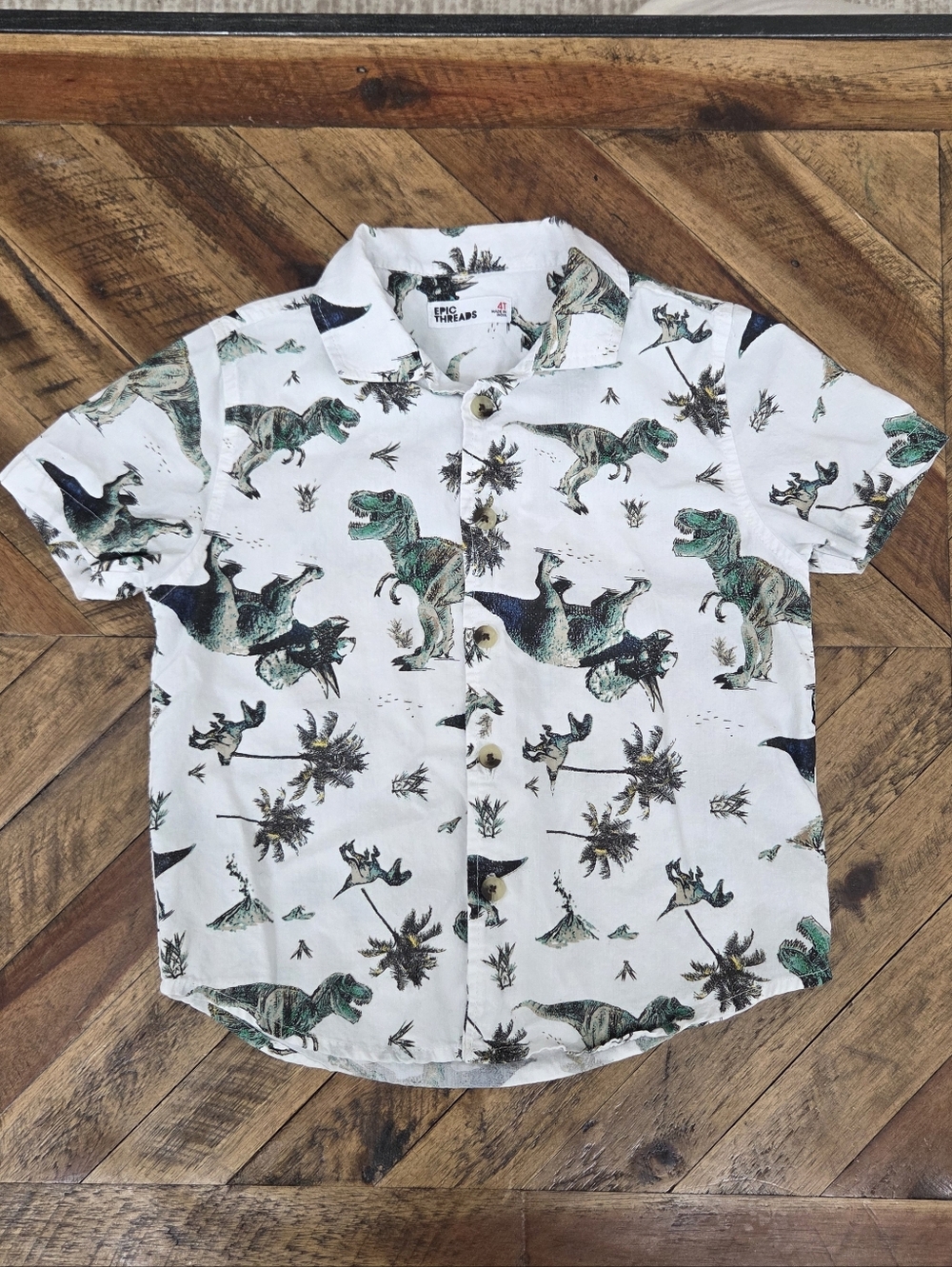 Epic Threads Short Sleeve Button Down Shirt With Dinosaur Print